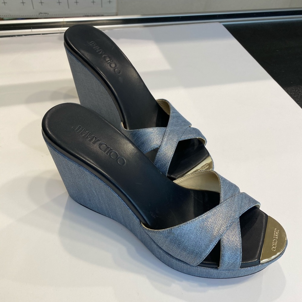 Pandora Metallic Denim Wedge Sandal